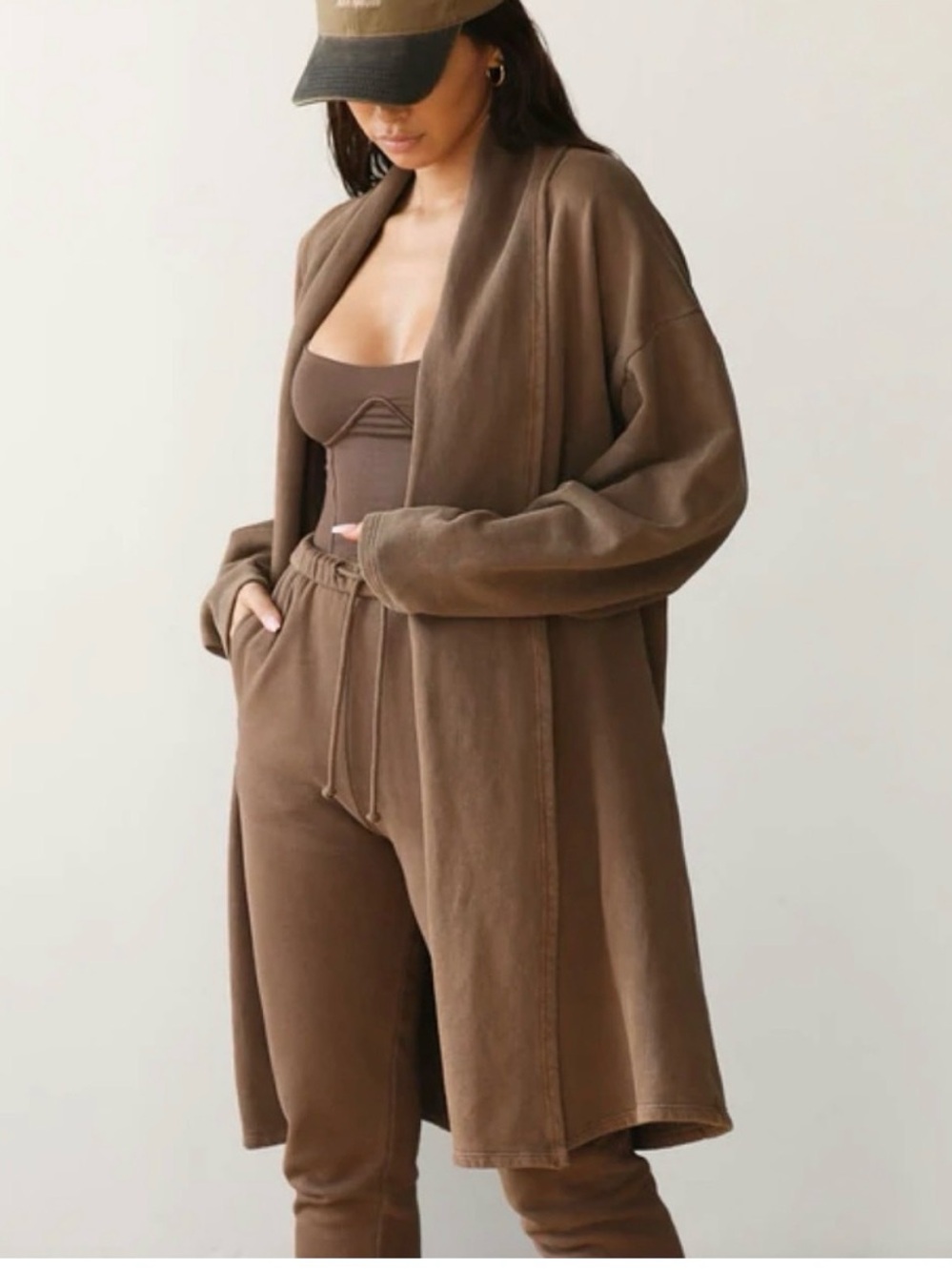 Joah Brown Brown Oversized Open-Front Sweatshirt Cardigan